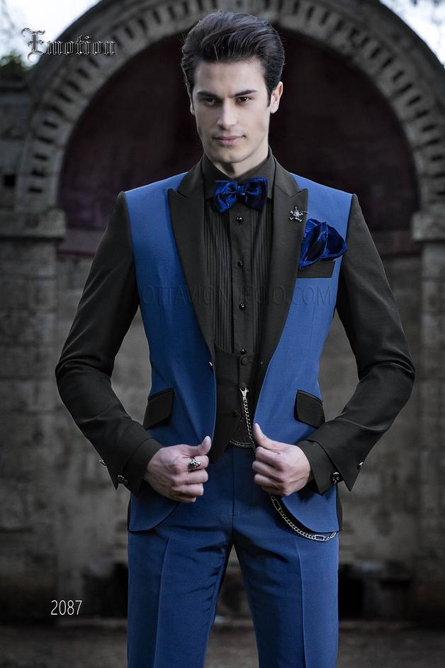 ONGala 2087 - Abito da sposo uomo moderno blu elettrico e nero