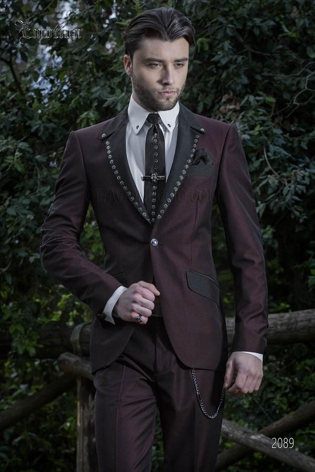 ONGala 2089 - Abito bordeaux uomo da sposo moderno hipster
