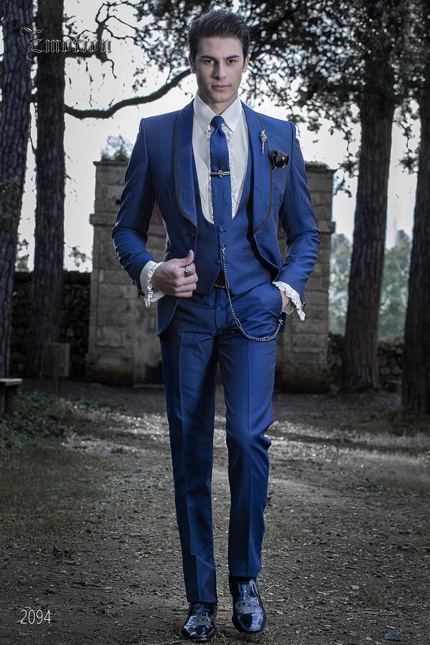ONGala 2094 - Abito da sposo blu elettrico uomo stile moderno