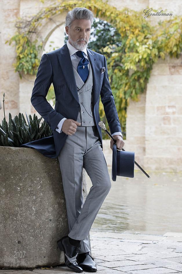 ONGala 2107 - Tight con giacca blu pantalone grigio, gilet doppiopetto abbinato