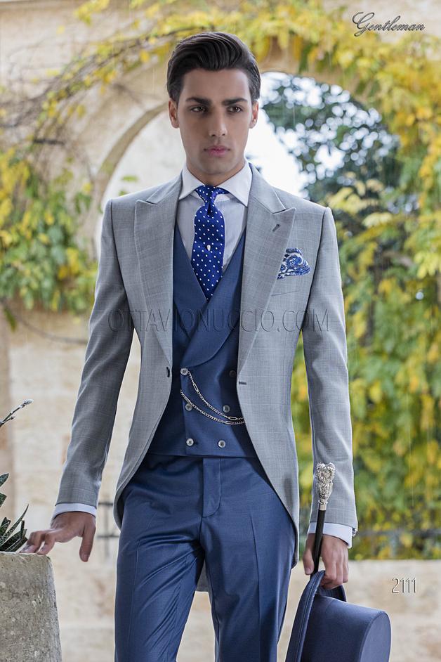 ONGala 2111 - Abito tight moderno, giacca principe di galles grigio e pantalone blu