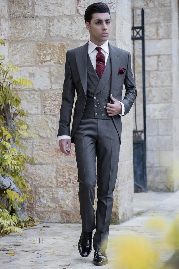 ONGala 2114 - Vestito classico da cerimonia uomo grigio scuro  in misto lana