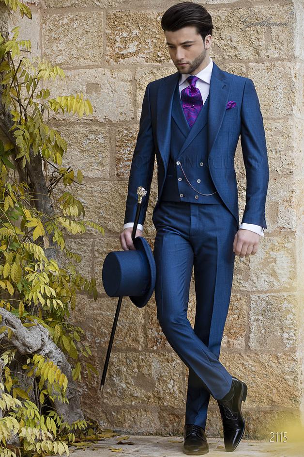 ONGala 2115 - Vestito uomo classico blu royal, moda sposo misto lana mohair