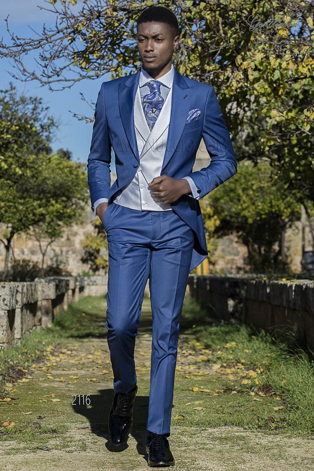 ONGala 2116 - Abito da sposo blu royal con panciotto bianco