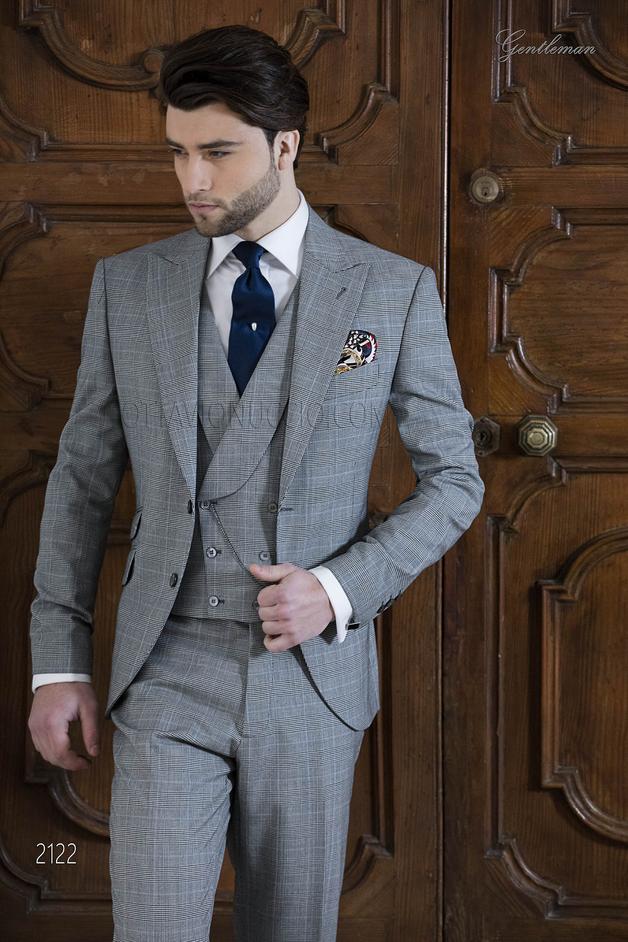 ONGala 2122 - Abito da cerimonia uomo in principe di galles grigio check celeste