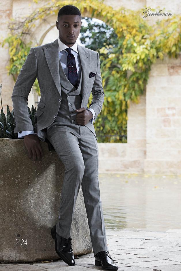 ONGala 2124 - Abito cerimonia uomo elegante tessuto grigio principe di Galles