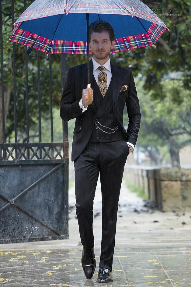 ONGala 2127 - Abito cerimonia uomo elegante nero in pura lana