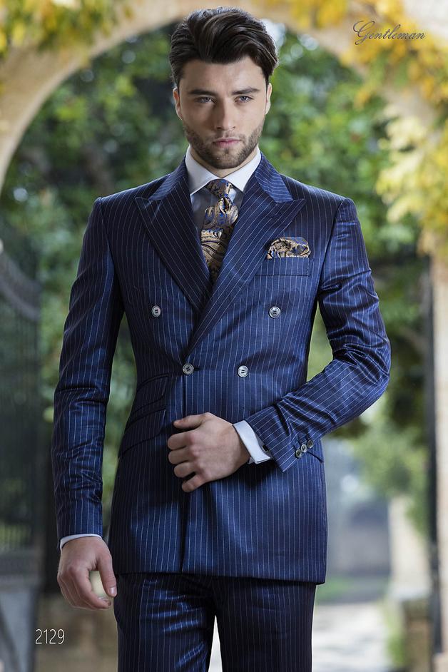 ONGala 2129 - Abito fashion doppiopetto gessato blu royal da sposo