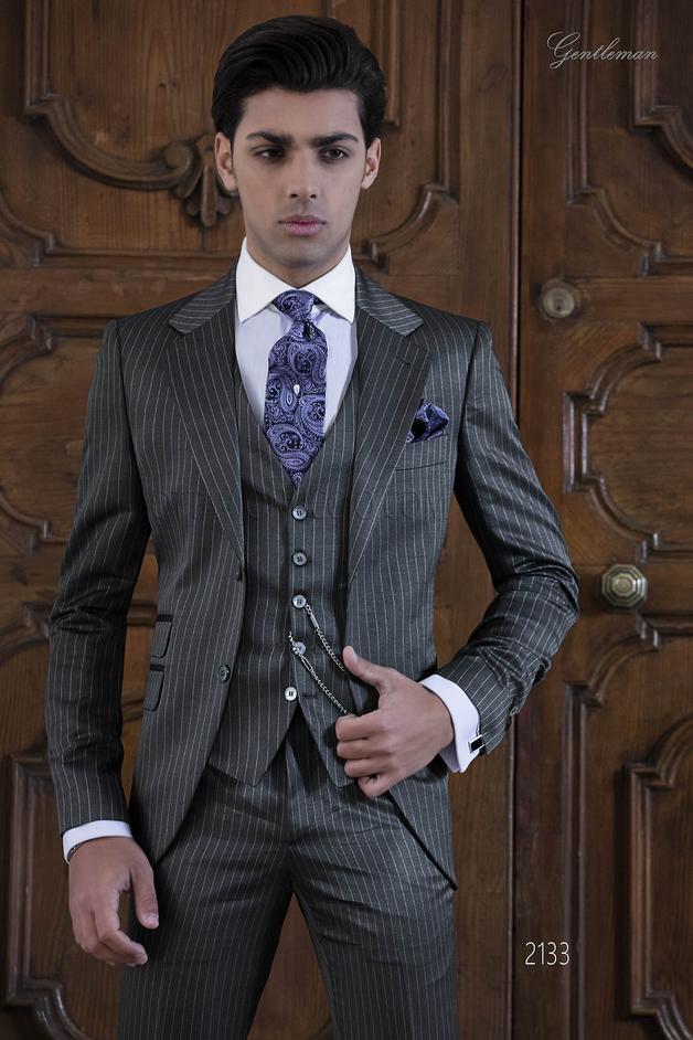 ONGala 2133 - Abito 3 pezzi da sposo fashion gessato grigio