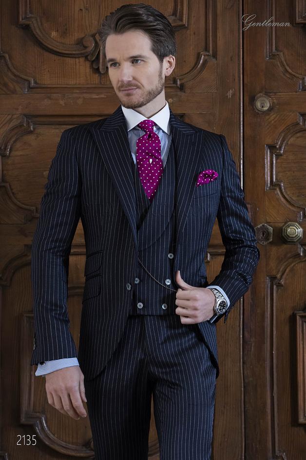 ONGala 2135 - Abito da sposo blu gessato, cerimonie moda uomo fashion