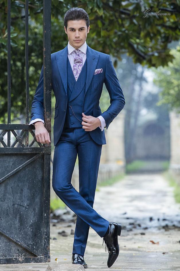 ONGala 2136 - Abito da sposo elegante blu elettrico in misto lana mohair