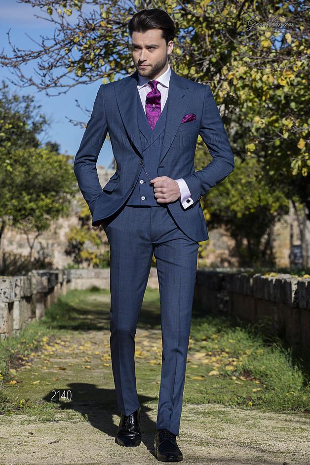 ONGala 2140 - Abito da cerimonia uomo blu in tessuto principe di galles