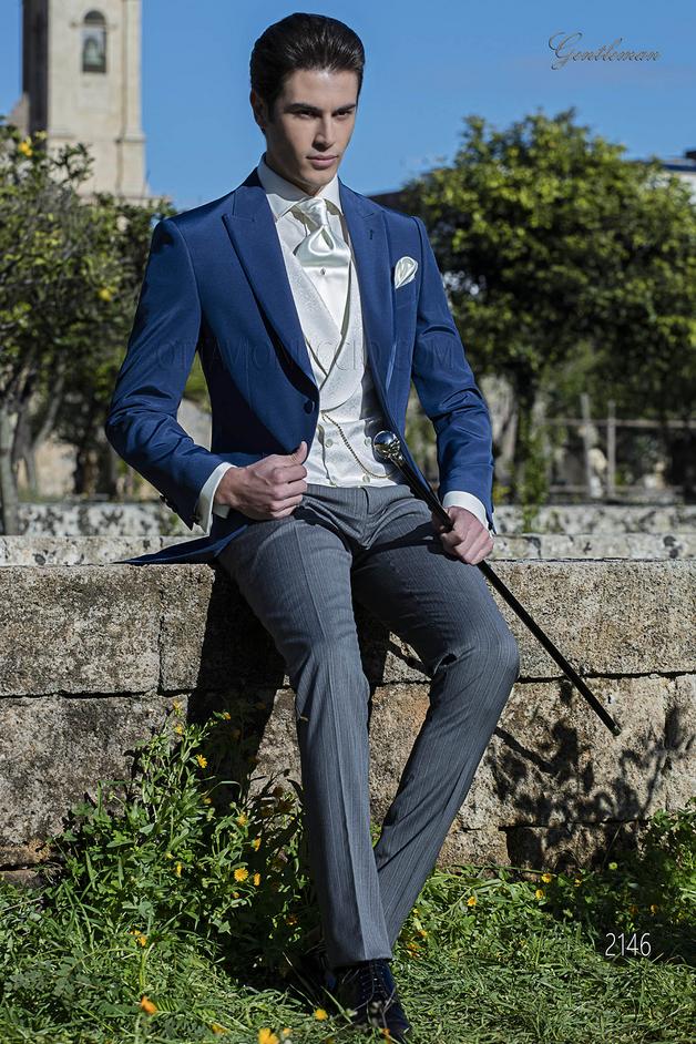 ONGala 2146 - Abito da sposo con giacca blu elettrico e pantalone grigio