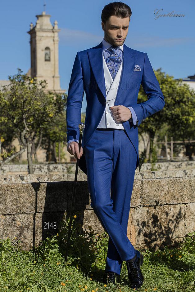 ONGala 2148 - Abito da cerimonia uomo pied de poule blu, tight moderno