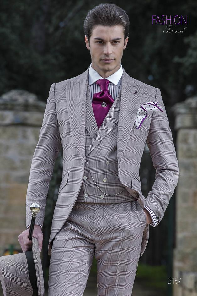 ONGala 2157 - Abito da sposo fashion principe di galles check bordeaux