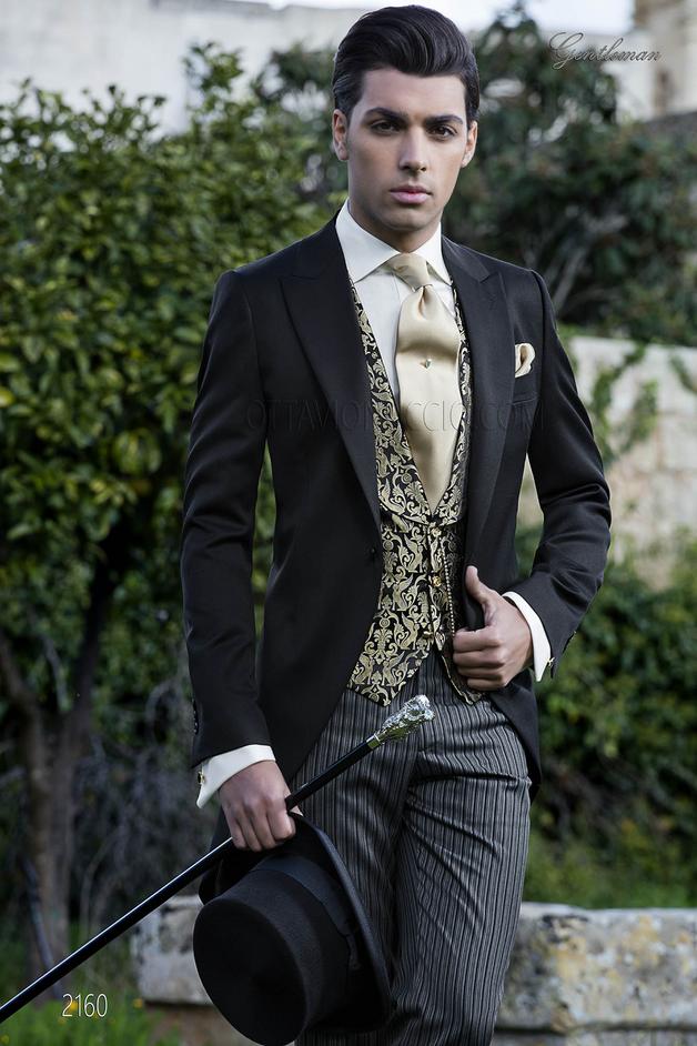 ONGala 2160 - Abito tight nero da carimonia uomo con pantalone a righe