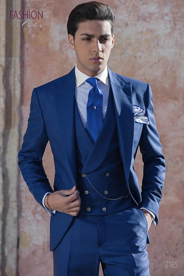 ONGala 2185 - Completo da sposo abito blu pied de poule moda fashion