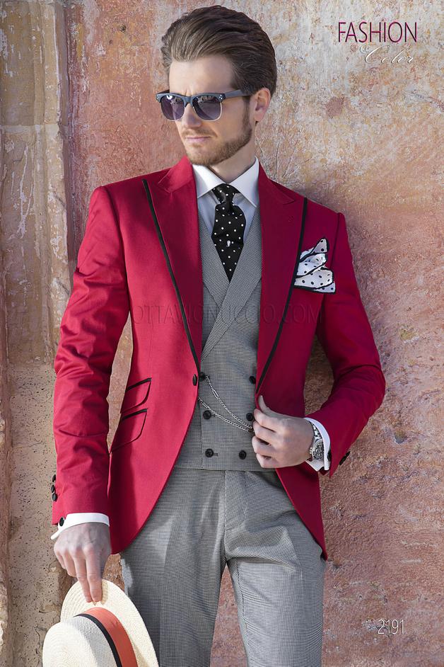 ONGala 2191 - Completo da sposo uomo fashion rosso , pantalone e gilet pied de poule