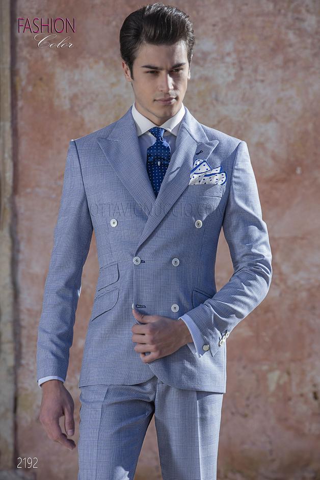 ONGala 2192 - Abito doppiopetto principe di galles blu royal uomo fashion