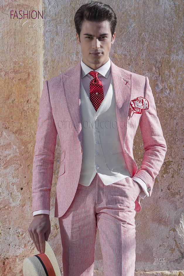 ONGala 2196 - Abito vintage estivo da sposo millerighe di cotone rosso