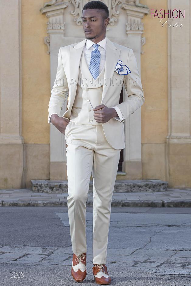 ONGala 2208 - Abito in raso luxury di cotone beige per matrimoni estivi