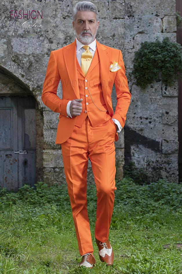 ONGala 2210 - Abito raso luxury di cotone arancione per moda sposo estivo