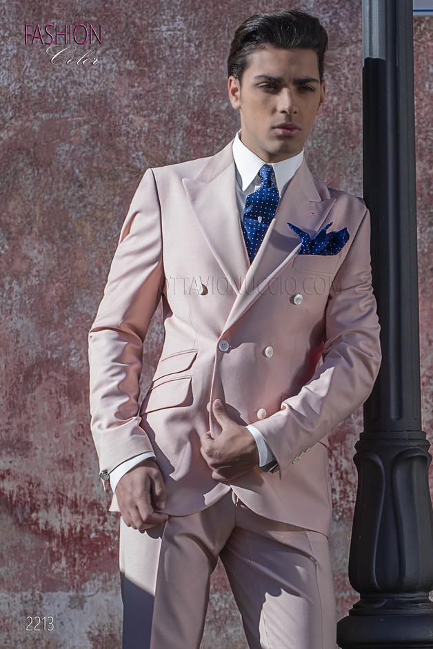 ONGala 2213 - Abito doppiopetto moda, cerimonia sposo uomo fashion, colore rosa
