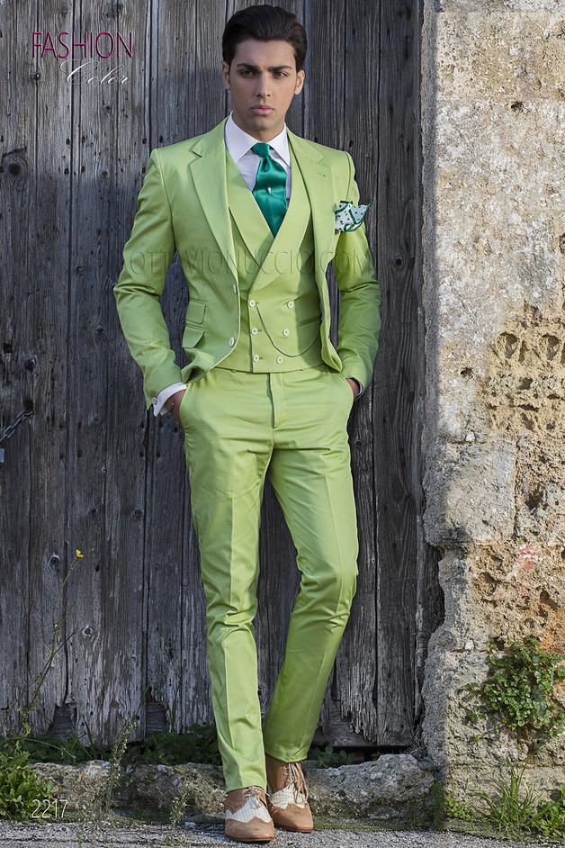 ONGala 2217 - Abito cerimonia uomo vintage, moda sposo fashion puro cotone verde