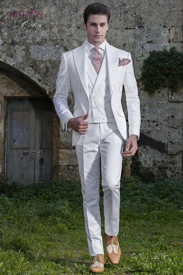 ONGala 2219 - Abito matrimonio uomo, moda sposo fashion puro cotone bianco
