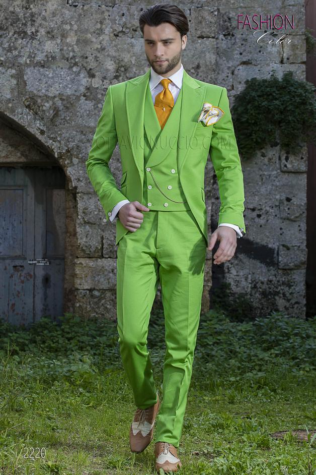 ONGala 2220 - Abito uomo per matrimonio hipster, sposo fashion puro cotone verde