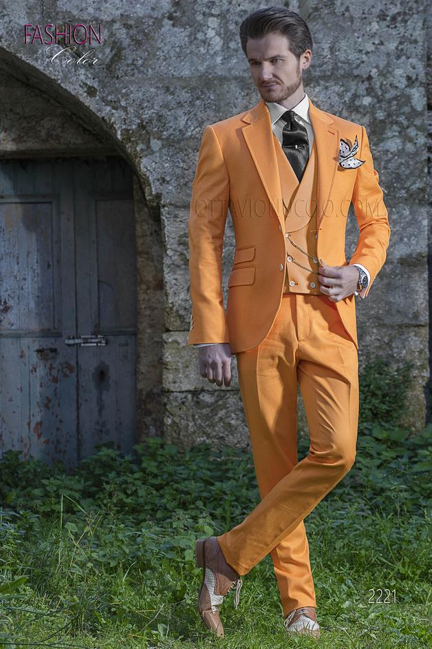 ONGala 2221 - Abito uomo per matrimonio hipster, sposo fashion puro cotone arancio