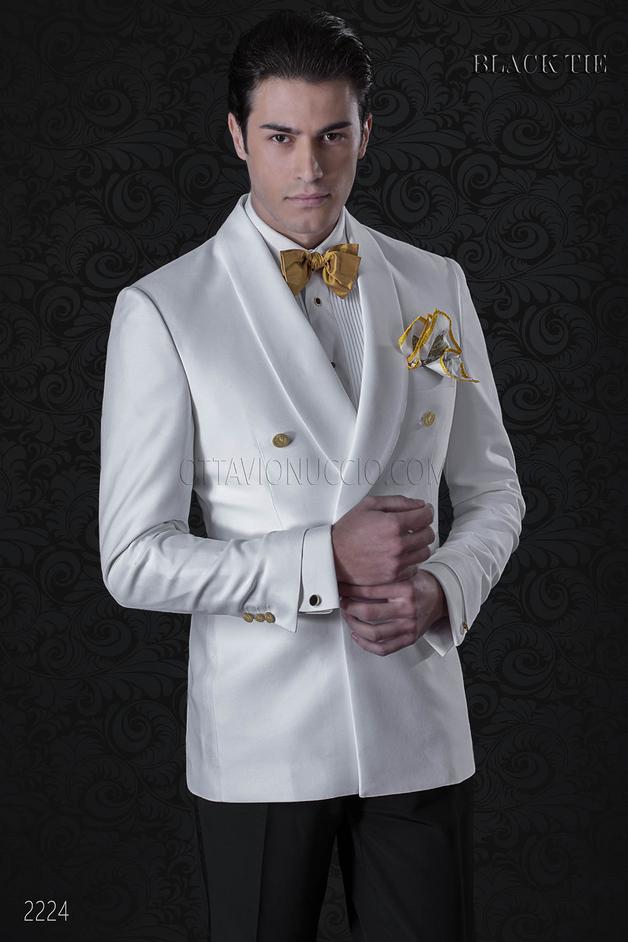 ONGala 2224 - Giacca smoking bianco sciallato con pantalone nero