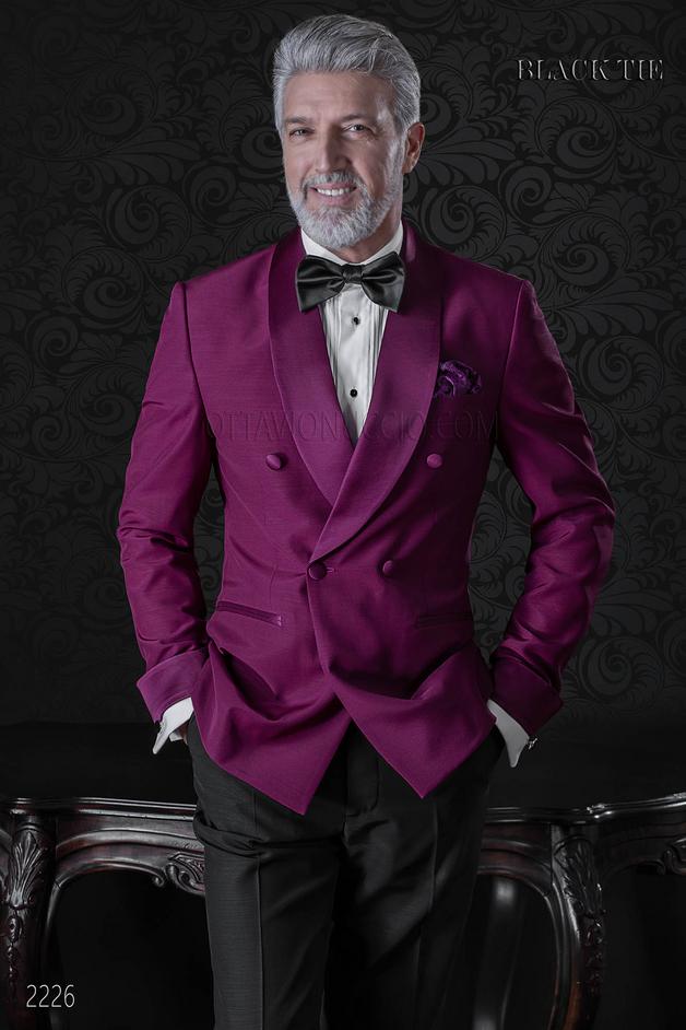 ONGala 2226 - Giacca smoking doppiopetto fucsia, pantalone nero