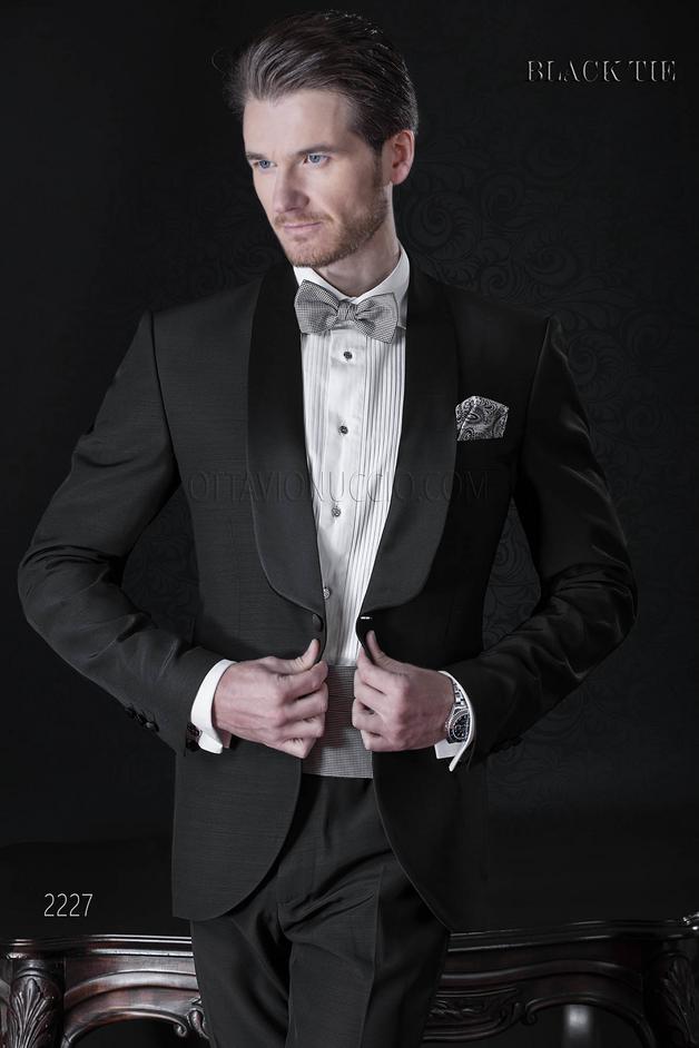 ONGala 2227 - Smoking sposo sciallato nero per uomo | Abito uomo elegante