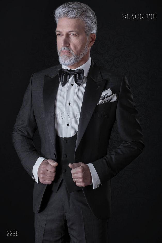 ONGala 2236 - Smoking sposo nero elegante a quadri | Abito uomo elegante