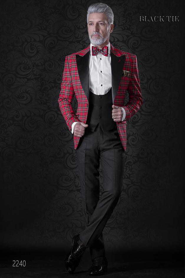 ONGala 2240 - Giacca smoking uomo in tartan rosso per eventi di lusso