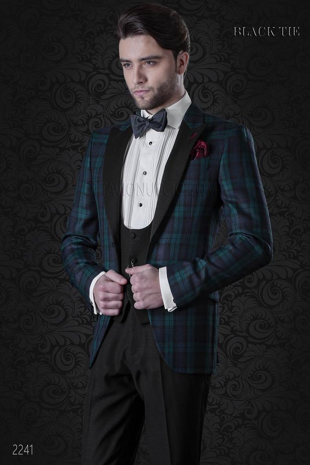 ONGala 2241 - Giacca smoking uomo in tartan blu verde per eventi di gala