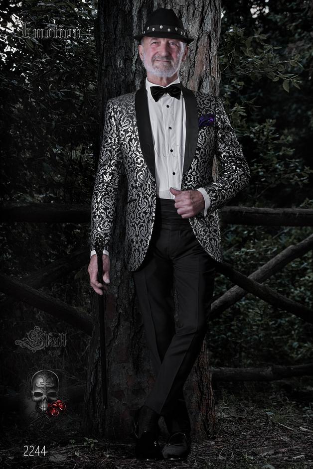 ONGala 2244 - Giacca damascata nero argento da uomo