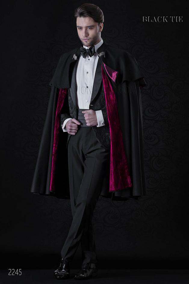 ONGala 2245 - Smoking damascato nero, collo sciallato moda da sposo