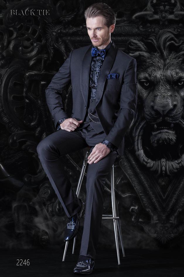 ONGala 2246 - Smoking damascato blu per sposo moderno | Abito elegante uomo