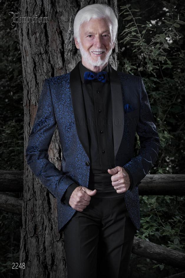 ONGala 2248 - Giacca smoking damascato blu e pantalone nero