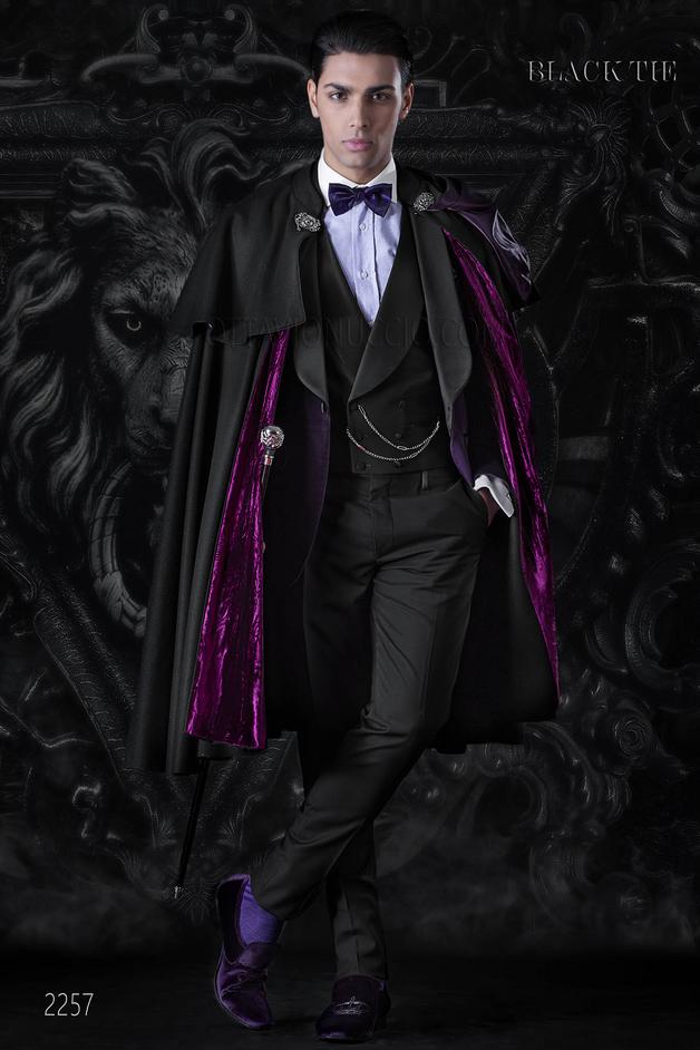ONGala 2257 - Giacca smoking uomo in velluto viola con pantalone nero