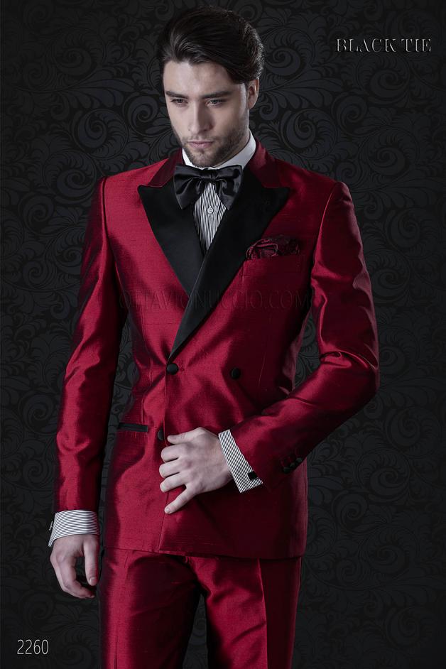 ONGala 2260 - Smoking doppiopetto rosso da uomo in shantung