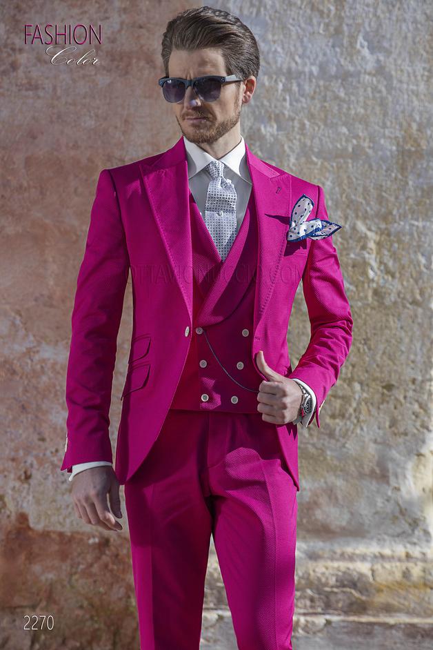 ONGala 2270 - Abito cerimonia uomo vintage, moda sposo fashion puro cotone fucsia