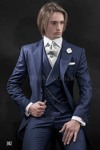 ONGala 382 - Tight in misto lana blu con gilet doppiopetto asimmetrico
