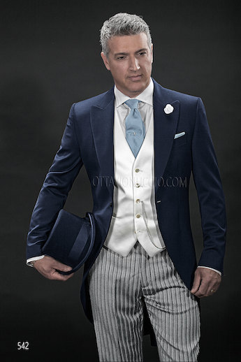 ONGala 542 - Tight con giacca in misto lana blu e pantalone rigato