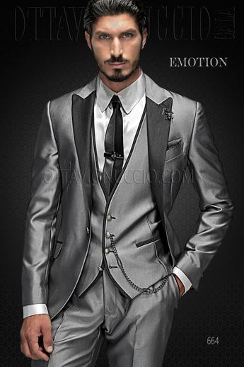 ONGala 664 - Abito da sposo grigio metallico con rever nero