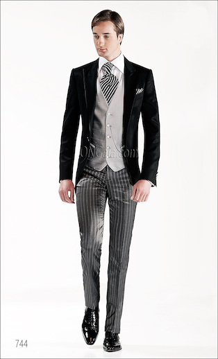 ONGala 744 - Abito da cerimonia con Giacca Demi - Tight Nera con gilet grigio perla