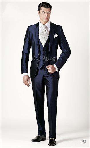 ONGala 781 - Abito da sposo uomo in shantung blu