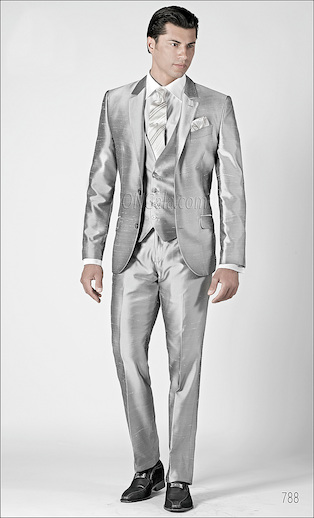 ONGala 788 - Abito da cerimonia uomo in shantung colore grigio perla